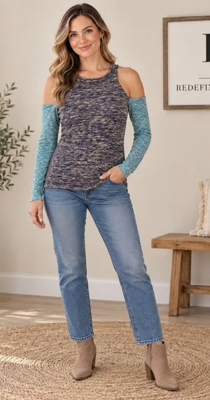 We The Free Free People Cold Shoulder Space Dye Top Cool Combo OB1506198 Medium thumbnail 1