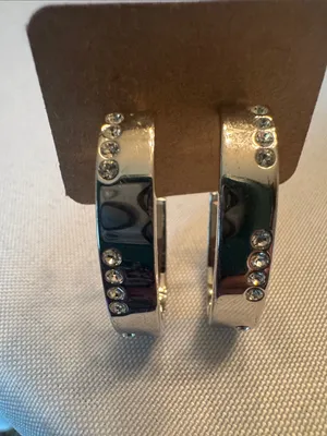 Silver Crystal Accent Hoop Earrings thumbnail 2