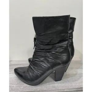 Earthies Montera Black‎ Leather Ruched Front Zip Ankle Boots Womens 7B Booties thumbnail 4