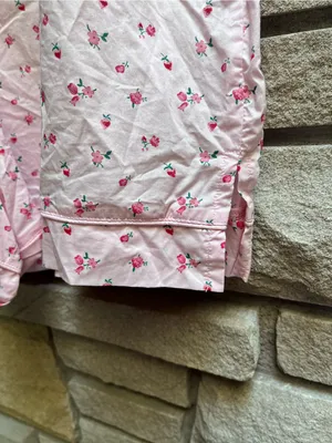LOUNGE Pajama Set Cropped Button Up Shorts Pink Ditsy Floral Cotton XL thumbnail 9