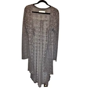 Free People Beach Gray Love Song Open Knit Long Length Cardigan - size Small thumbnail 2