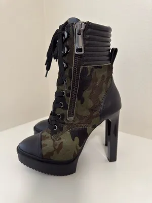 DKNY New Steffi Calf Hair Leather Combat Camo Lace-up Stiletto Bootie 6.5 thumbnail 6