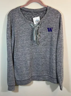 Summit Gray University of Washington Lace Up Sweatshirt Medium‎ NWT thumbnail 1