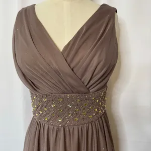 Jessica Howard Glitter Mesh Beaded Waist Midi Cocktail Dress Taupe Size 6 thumbnail 3