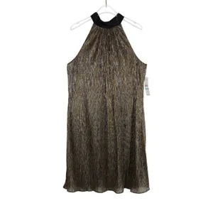 Laundry by Shelli Segal Metallic Gold Sleeveless Dress with Bow Neck Size 8 NWT thumbnail 6
