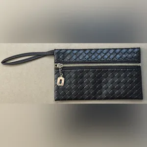 Dark Brown Woven Wristlet Wallet with Gold Zipper Faux Leather Brand New thumbnail 4