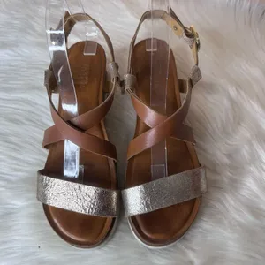 Diba True Metallic & Brown Leather Strappy Sandals Size 9.5 thumbnail 8