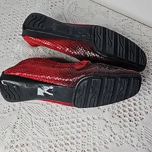 Stuart Weitzman snakeskin pattern crystal embellishments slip on red loafers 6 thumbnail 5