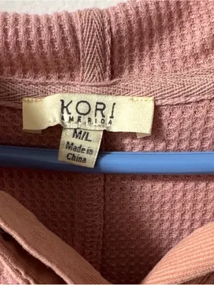 Kori America Waffle-Knit Hooded Pullover Jacket in Dusty Rose thumbnail 3