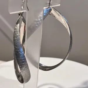 Silver Marquise Hammered Twirl Earrings thumbnail 3
