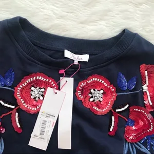 PARKER Beaded Sequin Sweatshirt Floral Embroidered Long Sleeve Blue‎ Red XS New thumbnail 5