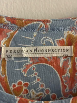 Peruvian Connection blue and orange floral Pima cotton Size XXL thumbnail 3