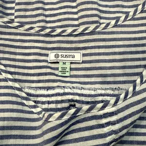 SUSINA Women's‎ Striped Short Sleeve Cotton Blouse Blue Size Medium M thumbnail 4