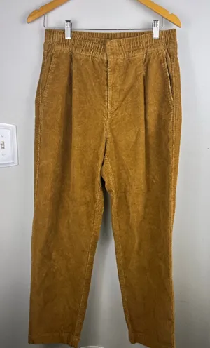 GAP High Rise Corduroy Pants Brown Camel Elastic Waist Relaxed Straight Leg Size thumbnail 1