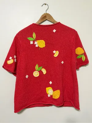 Susan Bristol Vintage Lemon Knit Cardigan Sweater Size Large XL Vtg thumbnail 7