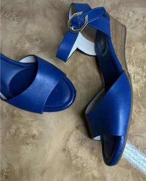 Cole Haan Grand.OS Blue Leather Ankle Strap Wedge Sandals Size 6B thumbnail 1