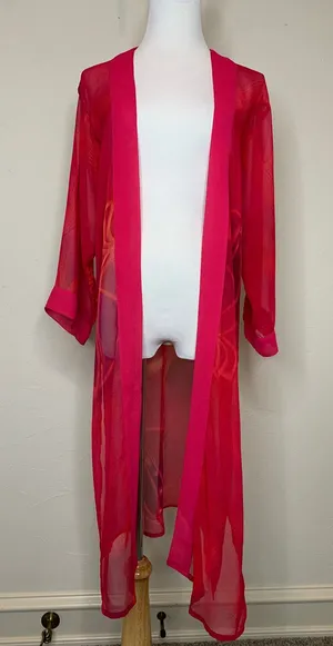 Pink Sheer Swim Coverup Caftan Art To Wear Boho Glam Sz Medium thumbnail 1