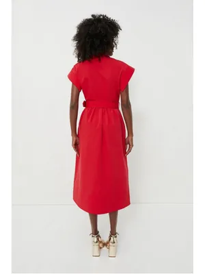 New Tuckernuck Red Chloe Midi Dress XS Belted Collared Moir Classic Elegant thumbnail 3