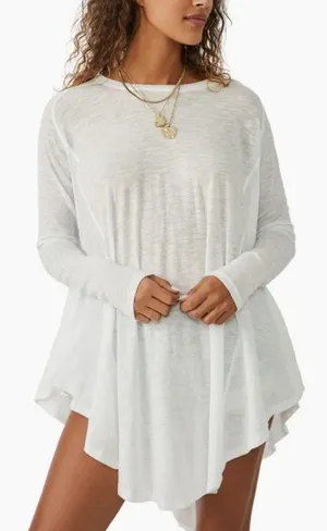 Free People We The Free Aria Trapeze White Boho Drapey Asymmetric Crewneck Top thumbnail 1