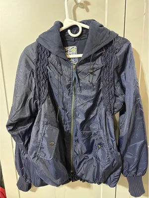 Free People Navy Nylon Hooded Jacket M Medium Cozy Chic thumbnail 1