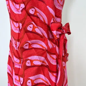 NWT Farm Rio Linen blend Copabanana Wrap Mini Dress Red Pink Size S thumbnail 9