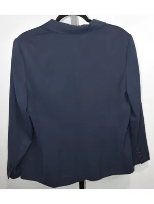 Eddie Bauer Womens Petite 14 Navy Blue 90s Vintage Blazer Career Office Jacket thumbnail 2