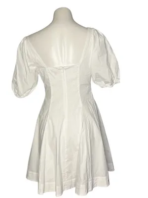 STAUD Laelia Mini Dress White Cotton Lined Puff Sleeves Size 8 thumbnail 4