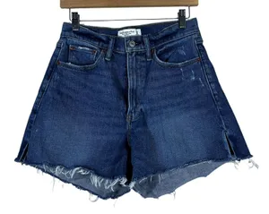 Abercrombie & Fitch Curve Love 4" Mom Short Distressed Denim Dark Wash Size24/00 thumbnail 1