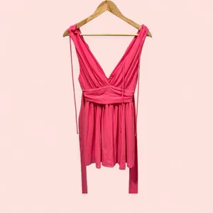 Cute bubblegum pink lucy in the sky babydoll flowy tie strings deep v top thumbnail 2
