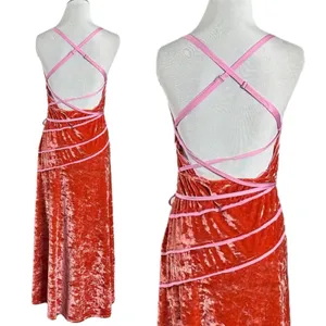 Free People Deia Velvet Midi Dress Pink Rose Strappy Dainty Romantic Small thumbnail 10