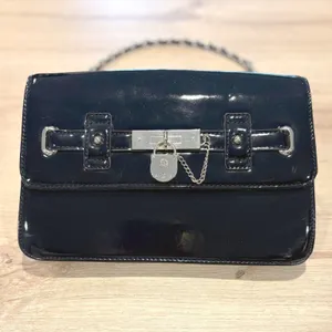 Anne Klein Black Patent Leather Evening Clutch Bag Handbag with Slip‎ Pocket thumbnail 13