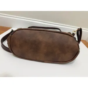 Vegan Leather Bucket Tote Crossbody Bag Brown Gold Hardware thumbnail 6