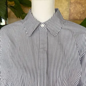 NEW Steve Madden Smock Waist Stripe Button Up 100% Cotton Longsleeve Top, Size M thumbnail 4