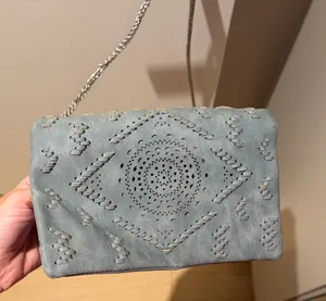 Women's Laser-Cut Suede Crossbody Bag in Light Blue FREE PEOPLE NEVER USED thumbnail 1
