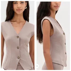 NWT Le Bop Isla Vest Size Medium Brown Nipped Waist Cinched Preppy Minimalist thumbnail 3