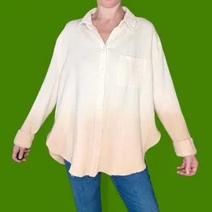 Le Miel Cream Beige Dip Dye Oversized Button Down Gauze Shirt thumbnail 1