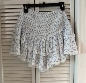 LoveShackFancy Blue Floral Ruffled Smocked Mini Skirt thumbnail 1