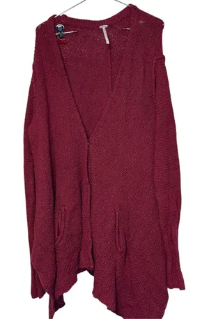 Free People Womens Sweater Long Sleeve Cardigan Snap Button Slouchy Red Large thumbnail 1
