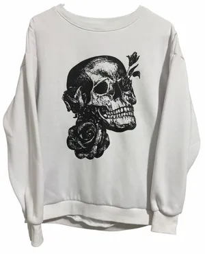 Buff Bunny Collection Sweatshirt Floral Skull Graphic White Size Medium thumbnail 1