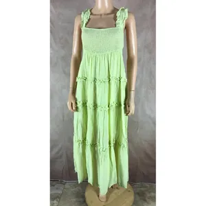 LUSH Lime Green Smocked Tiered Ruffled Maxi Dress SMALL thumbnail 3
