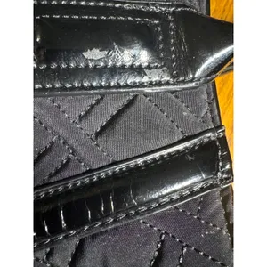 Vera Bradley Black Quilted Microfiber Tote‎ Bag Patent Trim Colorful Leaf Lining thumbnail 6