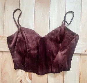 Zara // Women's Brown Satin Bustier Crop Top thumbnail 1