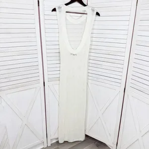 Almost Famous Sheer Crochet Open Back Beach Swim Cover‎ Maxi Dress Cream Medium thumbnail 10