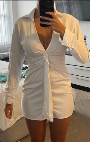 ZARA Front Toe White Button Up Dress thumbnail 1
