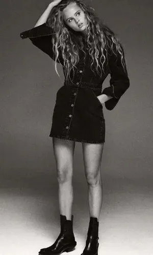 ZARA Washed Black Gray Denim Jean Jacket Button Down Mini Bodycon Dress thumbnail 2