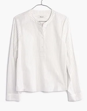 Madewell‎ White with Blue Striped Crew Neck Popover Cotton Top Shirt Size XXS thumbnail 1