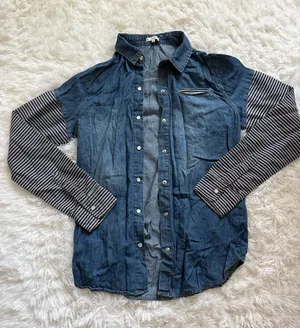 Button up with striped sleeves Blue thumbnail 1