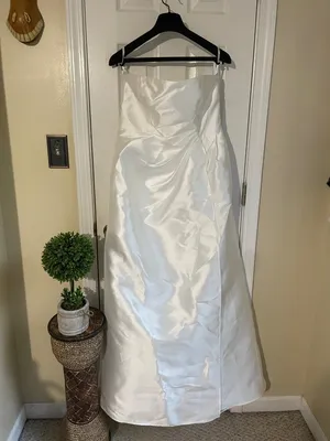 White Bandeau Split Puff-Skirt Satin Maxi Dress Bridal Special Occasion Gown thumbnail 3