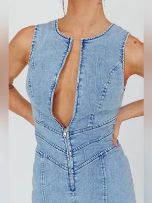 $98 NWT Selfie Leslie x ANGEL BIBA Teigan Heart Back Sleeveless Jumpsuit Denim thumbnail 5