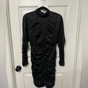 Hunter Bell New York Black Floral Jacquard Ruched Mini Dress Mock Neck‎ thumbnail 2
